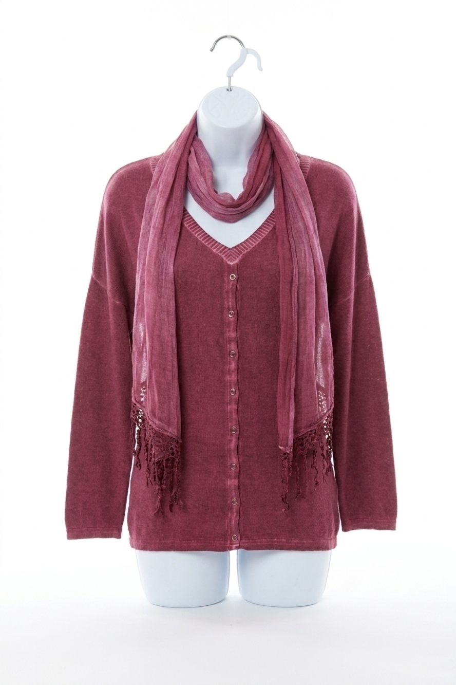 NEW ANGEL front-to-back top w/ scarf in cranberry
